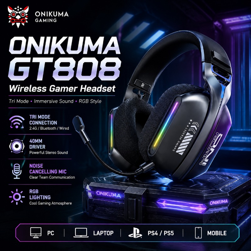Gaming Headset Rgb - ONIKUMA GT808 Cuffie da gioco wireless